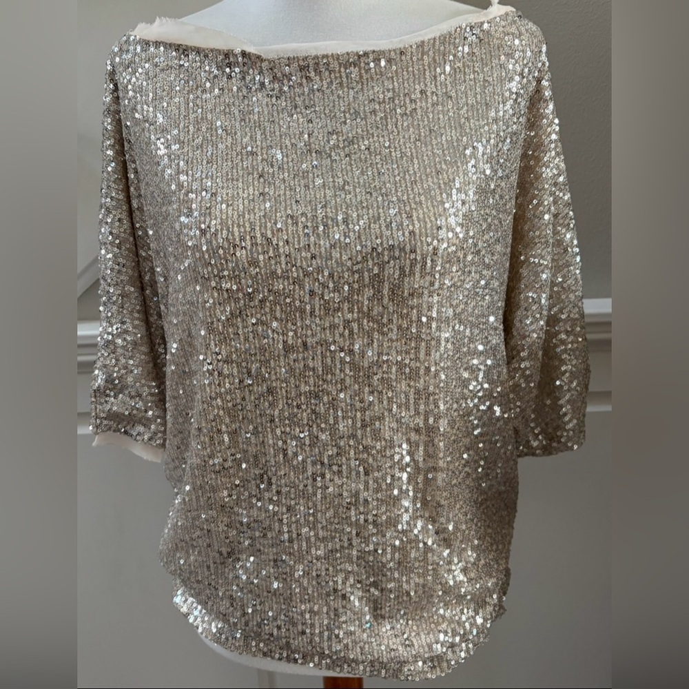 Boston Proper Sequin Slouchy Top Champagne-XS-Brand New